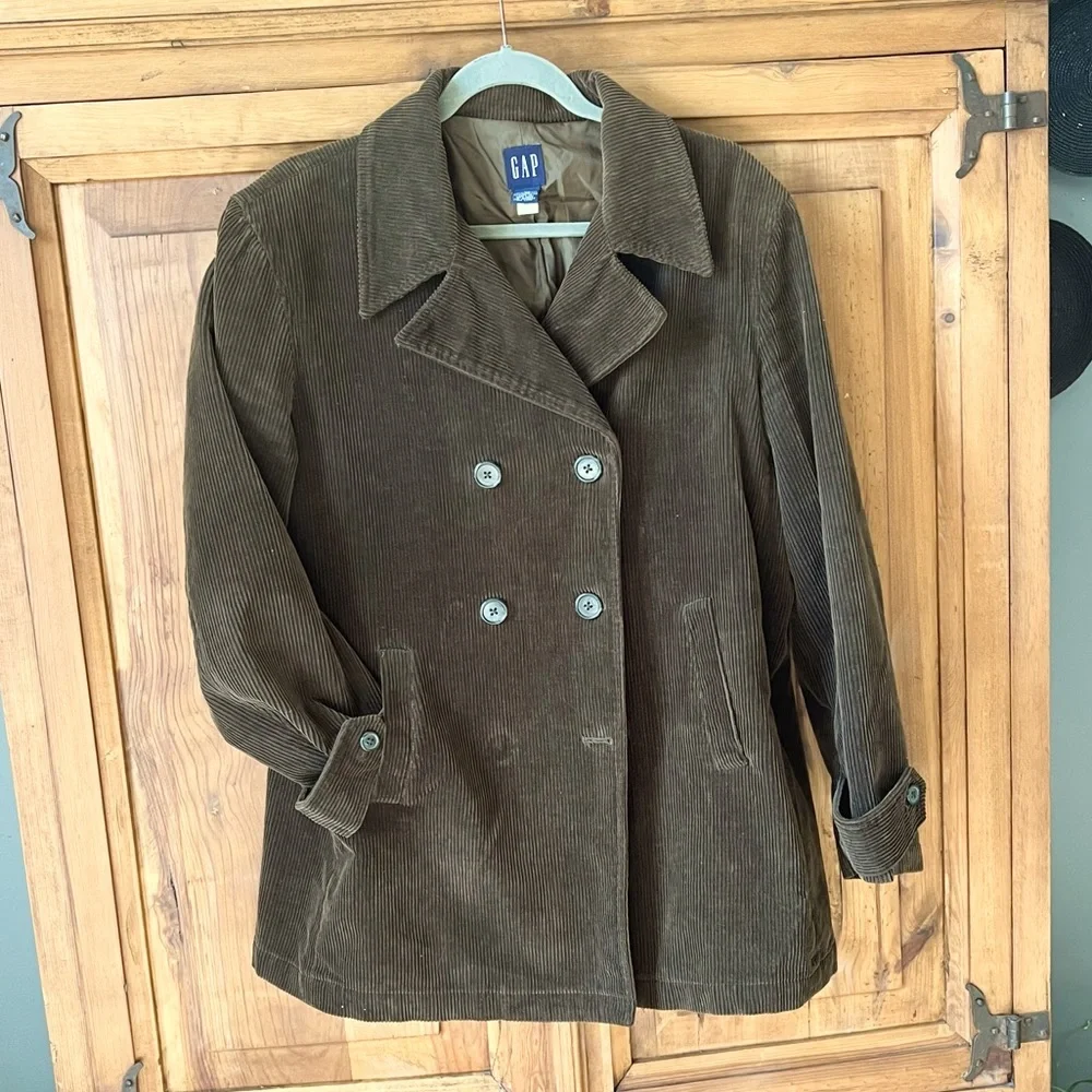 Vintage Gap Men’s Dark Green Wide Wale Corduroy Blazer Jacket Size Large - Picture 2 of 13